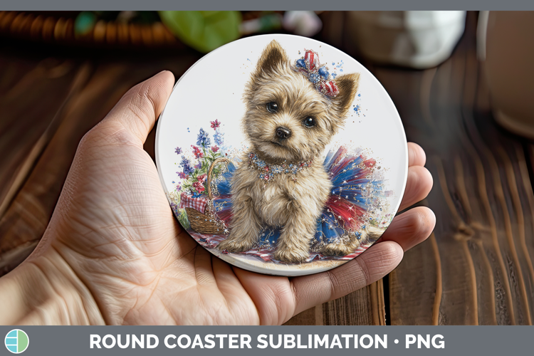 Dogs 03 Patriotic Cairn Terrier Round Coaster Sublimation Co