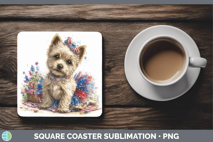 Dogs 03 Patriotic Cairn Terrier Square Coaster Sublimation C