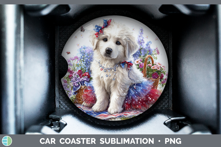 Dogs 03 Patriotic Great Pyrenees Car Coaster Sublimation De