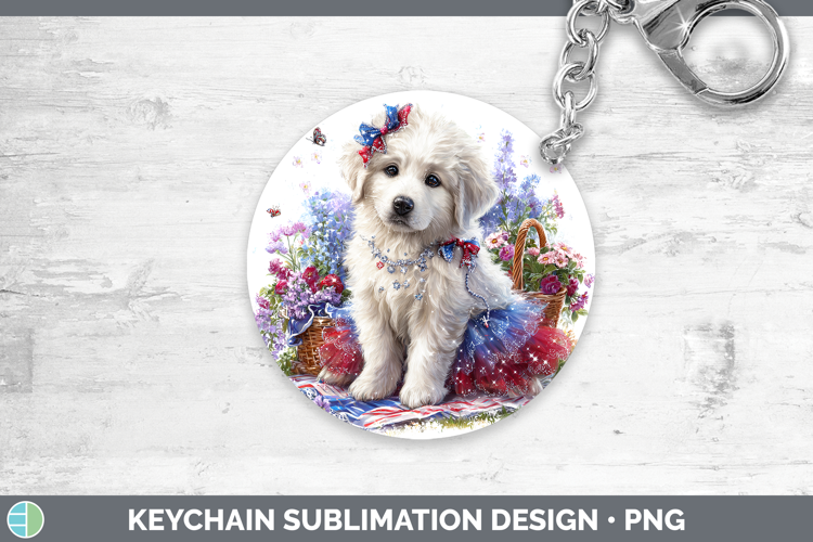Dogs 03 Patriotic Great Pyrenees Keychain Sublimation Keyrin