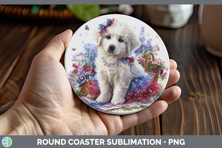 Dogs 03 Patriotic Great Pyrenees Round Coaster Sublimation C