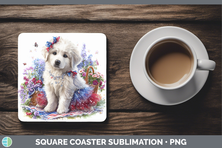 Dogs 03 Patriotic Great Pyrenees Square Coaster Sublimation