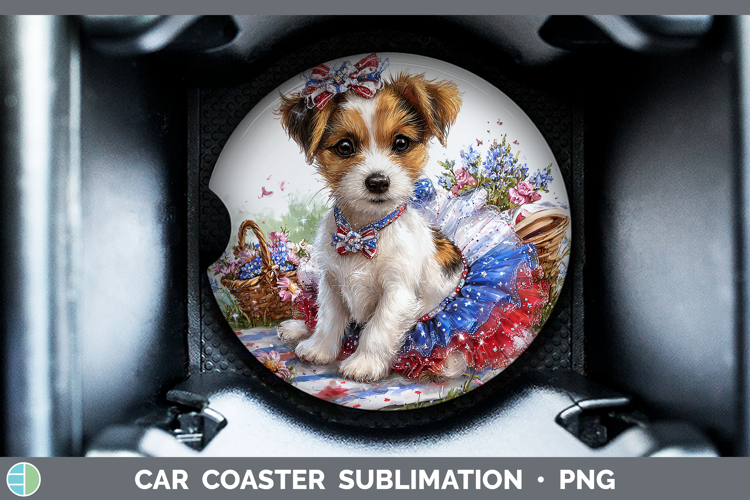 Dogs 03 Patriotic Jack Russell Terrier Car Coaster Sublimati