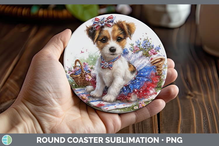 Dogs 03 Patriotic Jack Russell Terrier Round Coaster Sublima