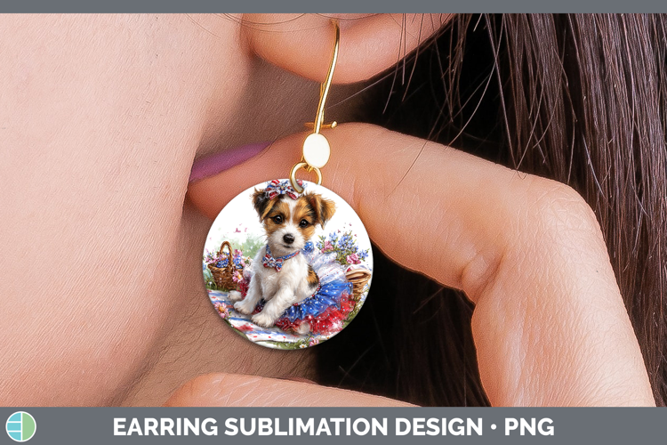 Dogs 03 Patriotic Jack Russell Terrier Round Earrings Sublim