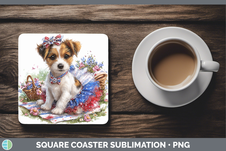 Dogs 03 Patriotic Jack Russell Terrier Square Coaster Sublim