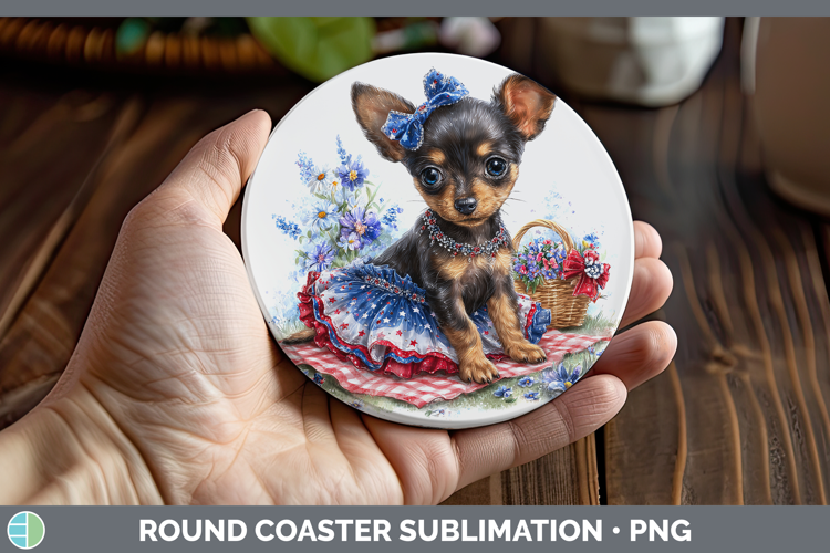Dogs 03 Patriotic Miniature Pinscher Round Coaster Sublimati