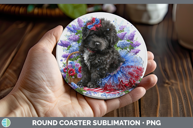 Dogs 03 Patriotic Newfoundland Round Coaster Sublimation Coa