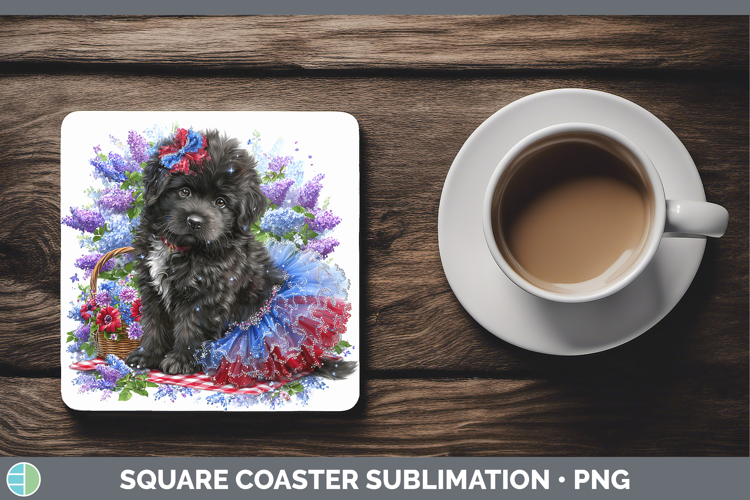 Dogs 03 Patriotic Newfoundland Square Coaster Sublimation Co