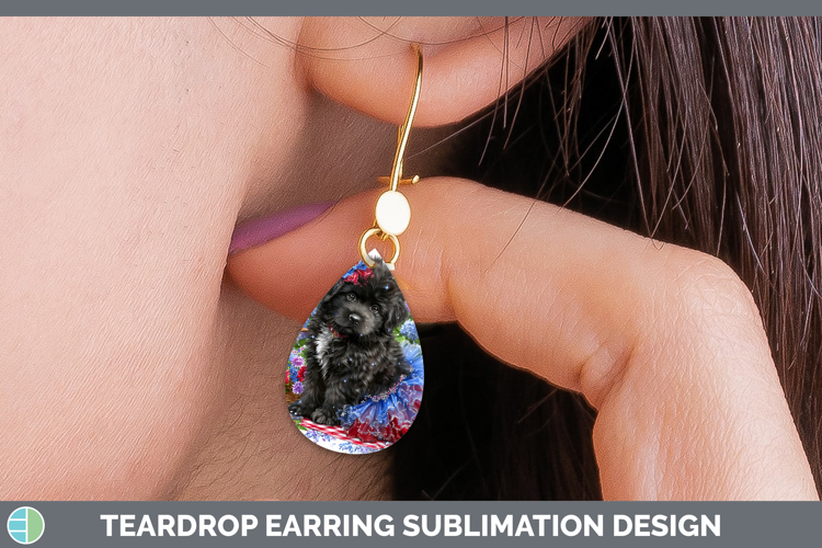 Dogs 03 Patriotic Newfoundland Teardrop Earrings Sublimation
