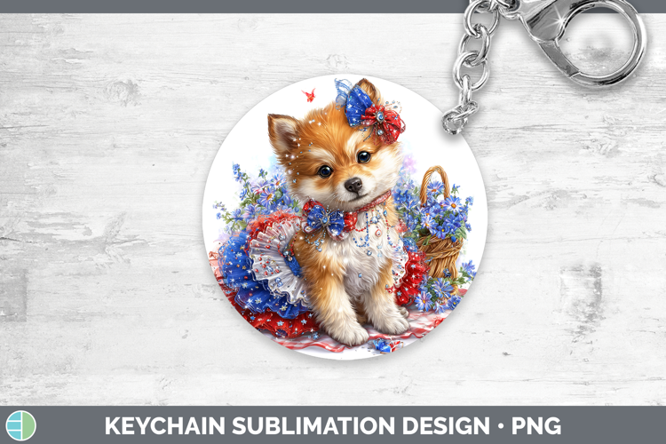 Dogs 03 Patriotic Shiba Inu Keychain Sublimation Keyring Des