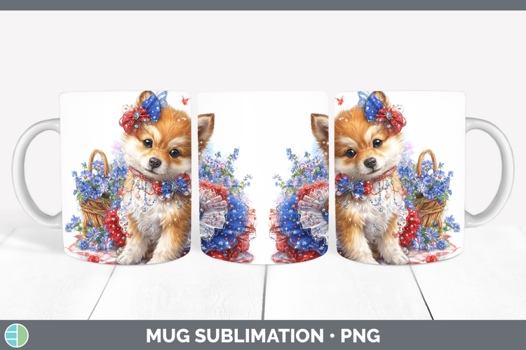 Dogs 03 Patriotic Shiba Inu Mug Wrap Sublimation Coffee Cup