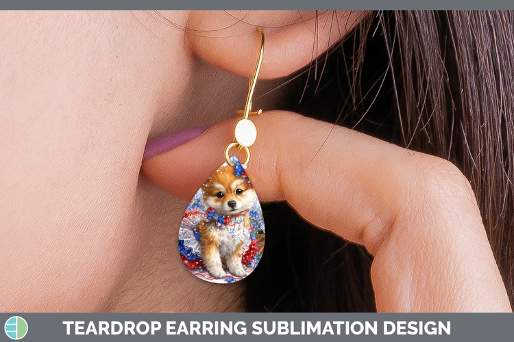 Dogs 03 Patriotic Shiba Inu Teardrop Earrings Sublimation Ea