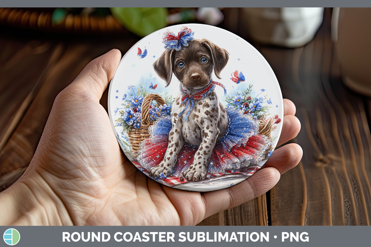 Dogs 03 Patriotic Shorthaired Pointer Round Coaster Sublimat