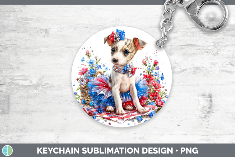 Dogs 03 Patriotic Whippet Keychain Sublimation Keyring Desig
