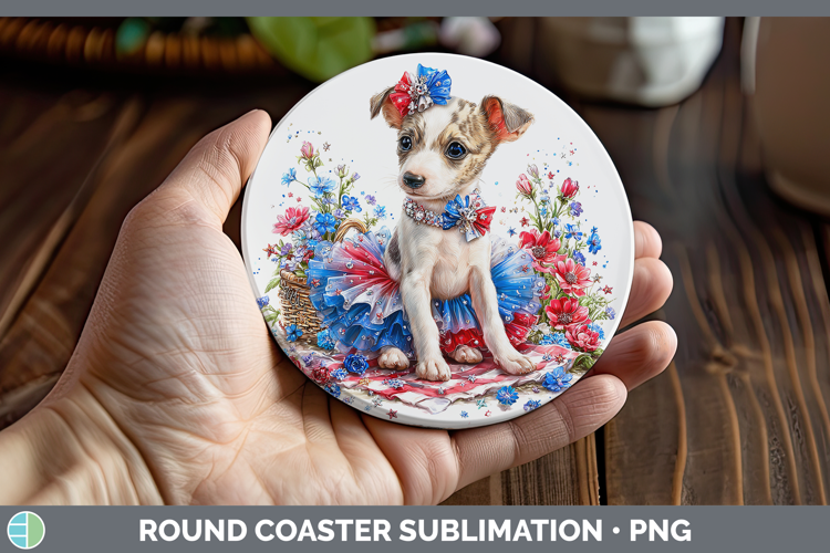 Dogs 03 Patriotic Whippet Round Coaster Sublimation Coaster