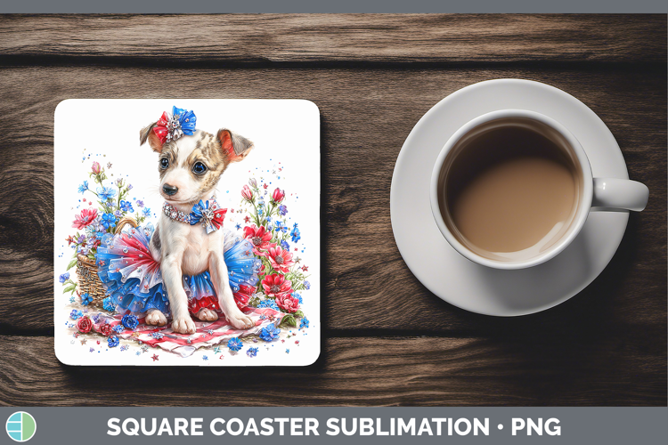 Dogs 03 Patriotic Whippet Square Coaster Sublimation Coaster
