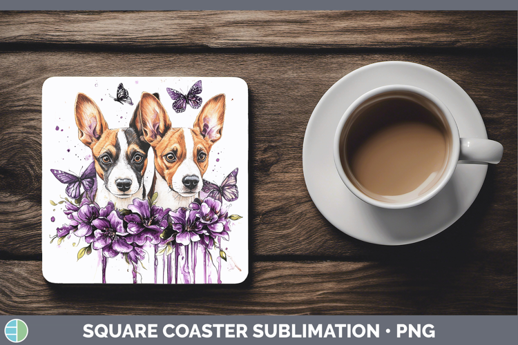 Dogs 03 Purple Drips Basenji Square Coaster Sublimation Coas