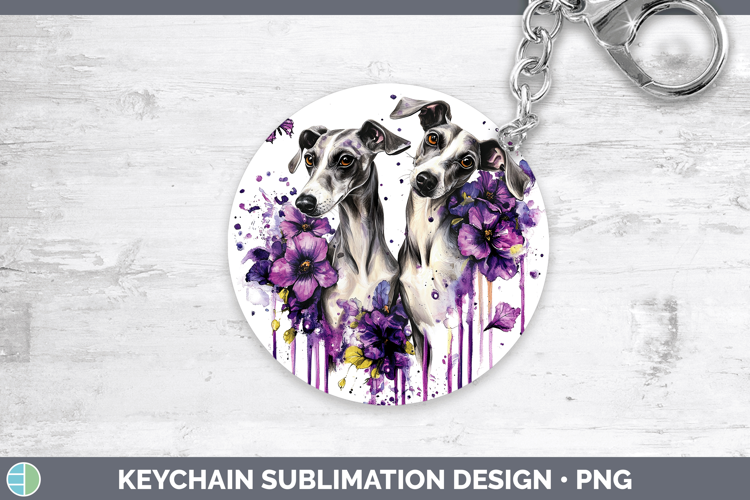 Dogs 03 Purple Drips Whippet Keychain Sublimation Keyring De