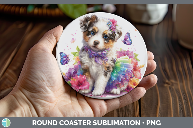 Dogs 03 Rainbow Summer Australian Cattle Dog Round Coaster S