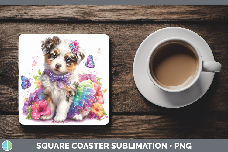 Dogs 03 Rainbow Summer Australian Cattle Dog Square Coaster