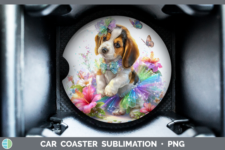 Dogs 03 Rainbow Summer Basset Hound Car Coaster Sublimation