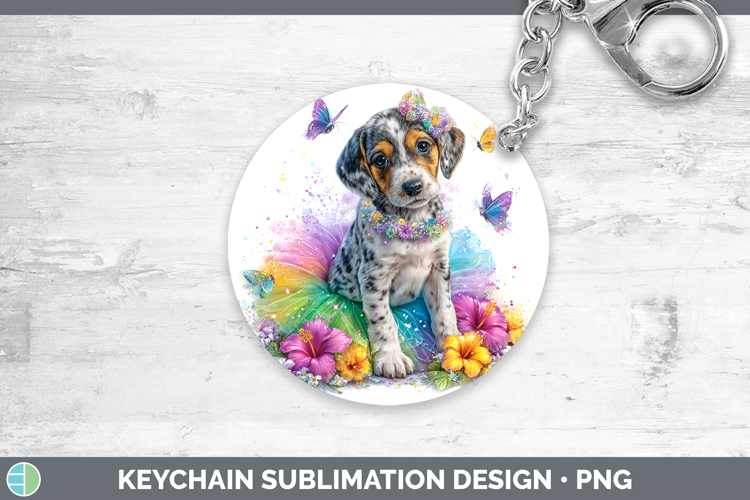 Dogs 03 Rainbow Summer Bluetick Coonhound Keychain Sublimati