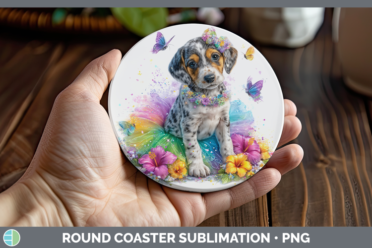 Dogs 03 Rainbow Summer Bluetick Coonhound Round Coaster Subl