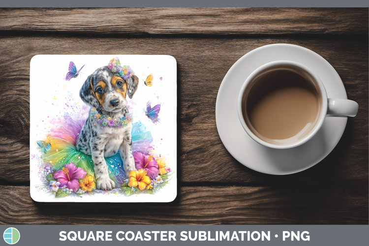 Dogs 03 Rainbow Summer Bluetick Coonhound Square Coaster Sub
