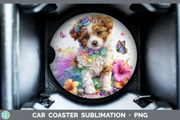 Dogs 03 Rainbow Summer Brittany Dog Car Coaster Sublimation