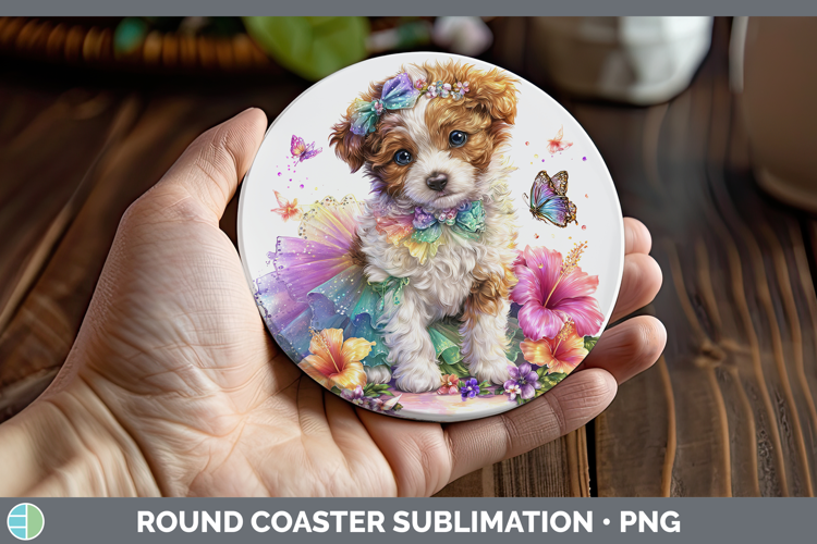 Dogs 03 Rainbow Summer Brittany Dog Round Coaster Sublimatio