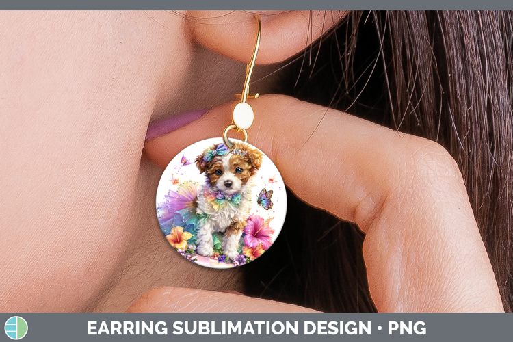 Dogs 03 Rainbow Summer Brittany Dog Round Earrings Sublimati