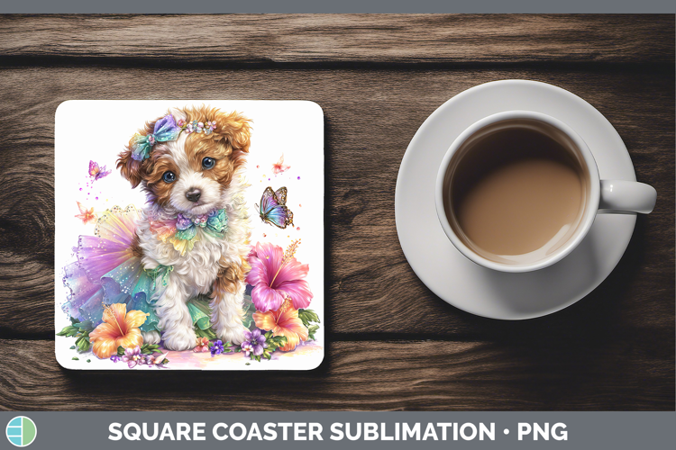 Dogs 03 Rainbow Summer Brittany Dog Square Coaster Sublimati