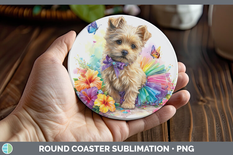 GorgeousDogs 03 Rainbow Summer Round Coaster design.