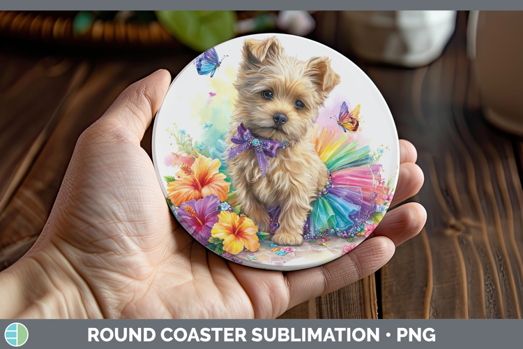 Dogs 03 Rainbow Summer Cairn Terrier Round Coaster Sublimati
