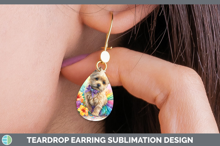Dogs 03 Rainbow Summer Cairn Terrier Teardrop Earrings Subli