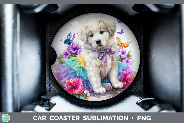 GorgeousDogs 03 Rainbow Summer Car Coaster design.
