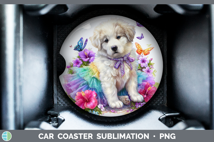 Dogs 03 Rainbow Summer Great Pyrenees Car Coaster Sublimatio