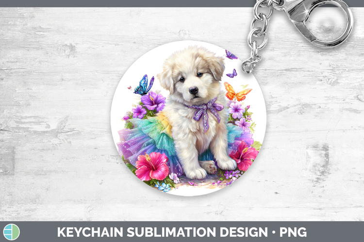 Dogs 03 Rainbow Summer Great Pyrenees Keychain Sublimation K