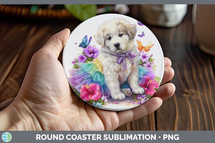 GorgeousDogs 03 Rainbow Summer Round Coaster design.
