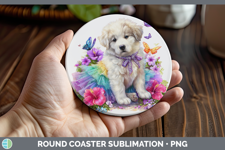 Dogs 03 Rainbow Summer Great Pyrenees Round Coaster Sublimat