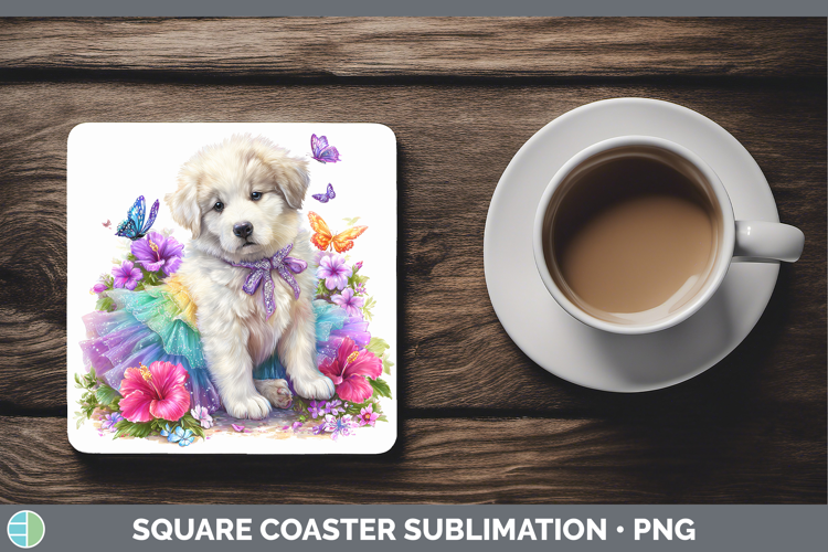 Dogs 03 Rainbow Summer Great Pyrenees Square Coaster Sublima