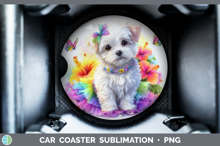 Dogs 03 Rainbow Summer Maltese Car Coaster Sublimation Desi
