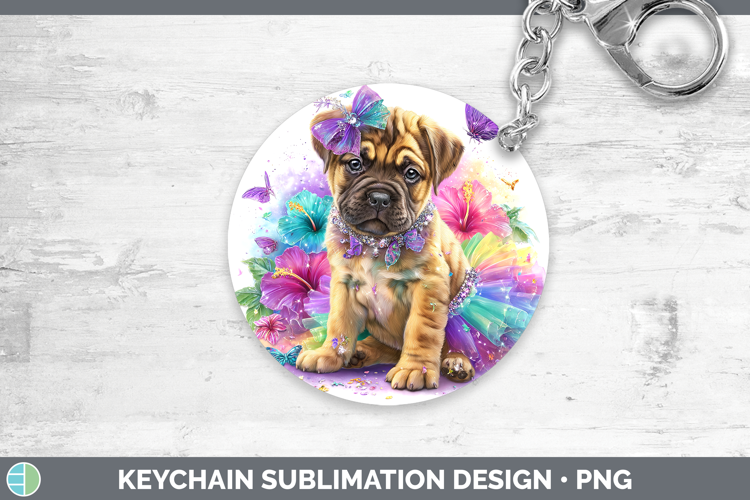 Dogs 03 Rainbow Summer Mastiff Keychain Sublimation Keyring