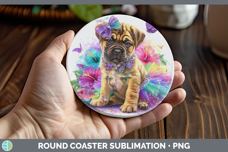 Dogs 03 Rainbow Summer Mastiff Round Coaster Sublimation Coa