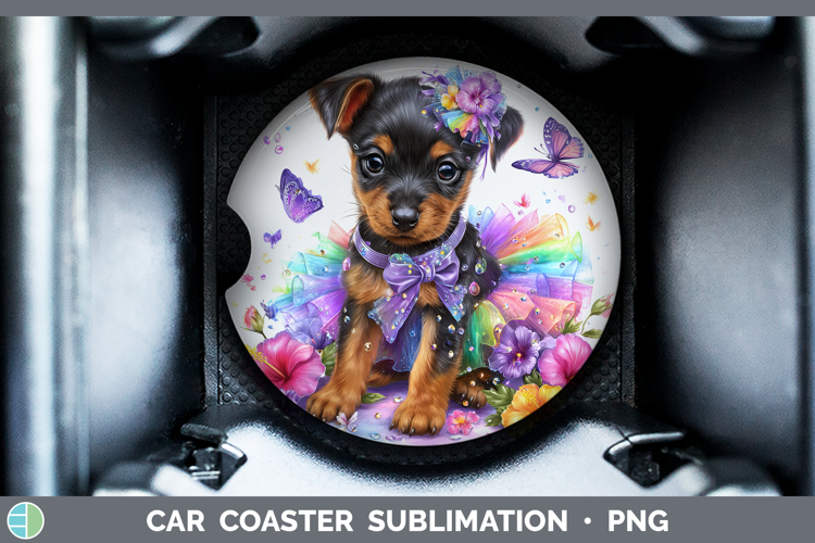 Dogs 03 Rainbow Summer Miniature Pinscher Car Coaster Sublim