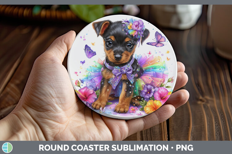 GorgeousDogs 03 Rainbow Summer Round Coaster design.