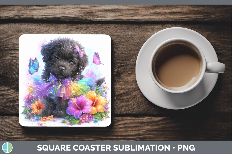 Dogs 03 Rainbow Summer Newfoundland Square Coaster Sublimati