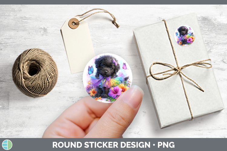 Dogs 03 Rainbow Summer Newfoundland Stickers | Round Labels