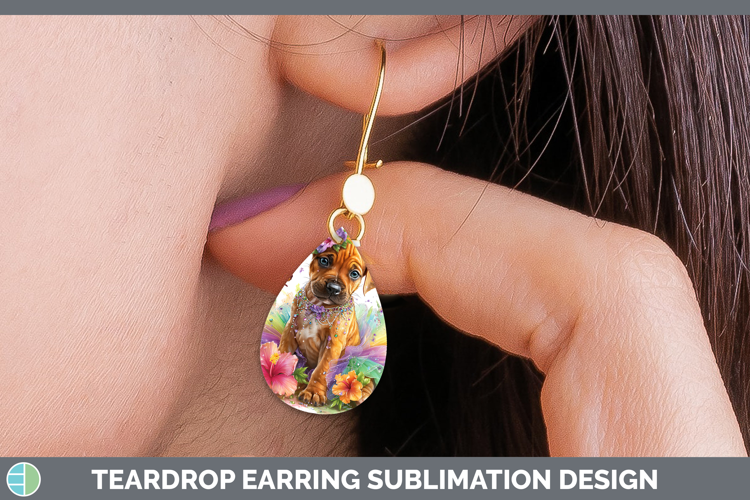 Dogs 03 Rainbow Summer Rhodesian Ridgeback Teardrop Earrings